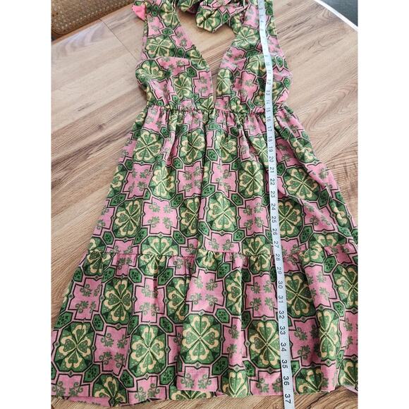 House of Harlow 1960 Linen Blend Green & Pink Floral Halter Dress with Pockets M - Picture 7 of 7